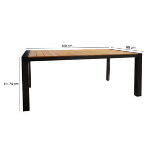 TABLE POLYWOOD ASPECT BOIS STRUCTURE EN  MÉTAL NOIR 180X90X74CM BARI