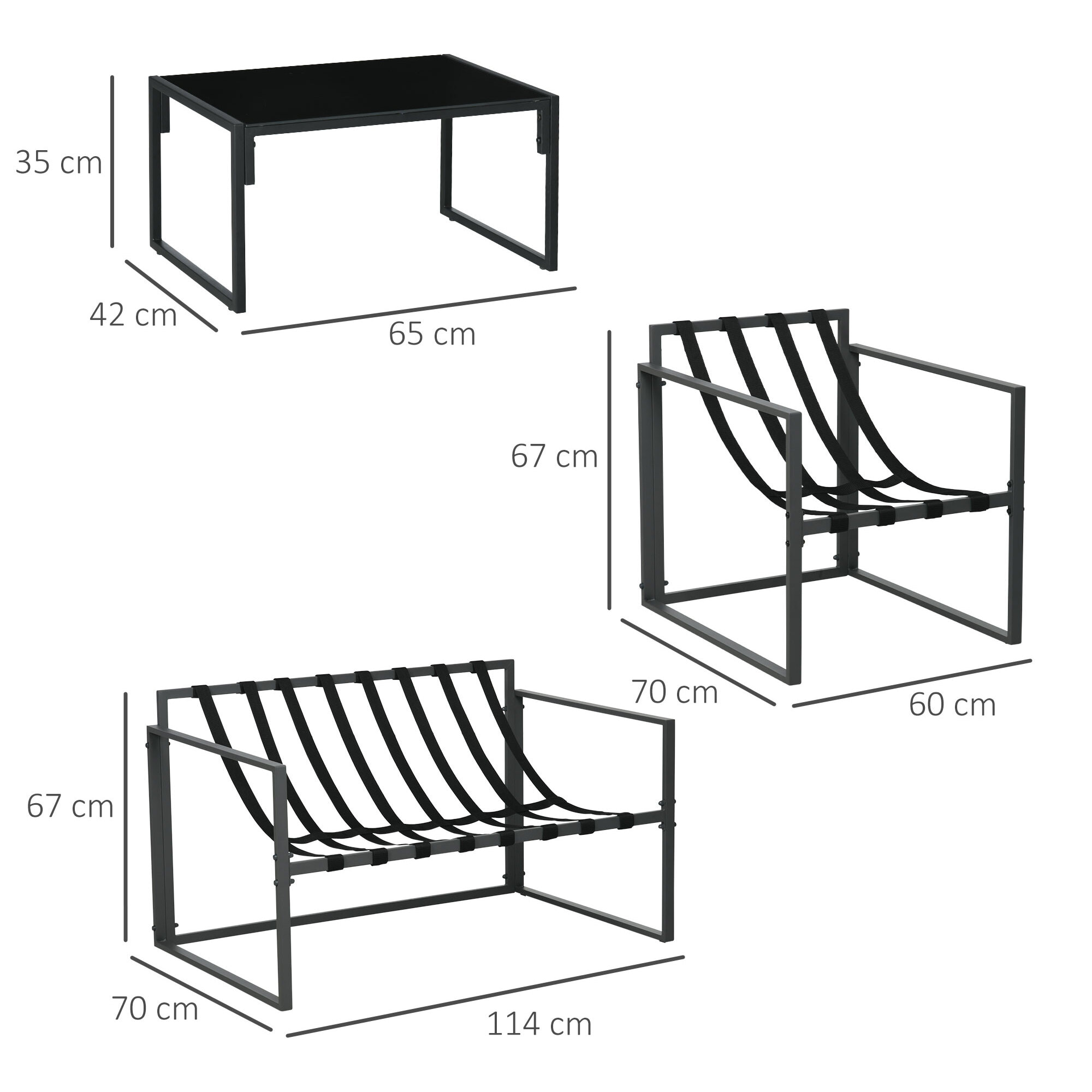 Salon de jardin 4 pièces – 4 personnes – Canapé et fauteuils