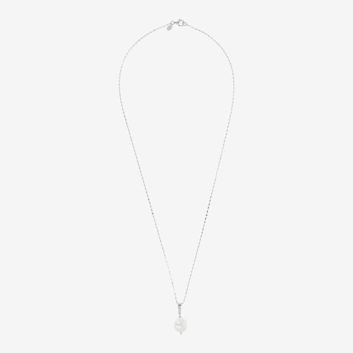 Collana con Catena Rolo e Pendente in Perla d'Acqua Dolce Bianca Ø 11-13 mm