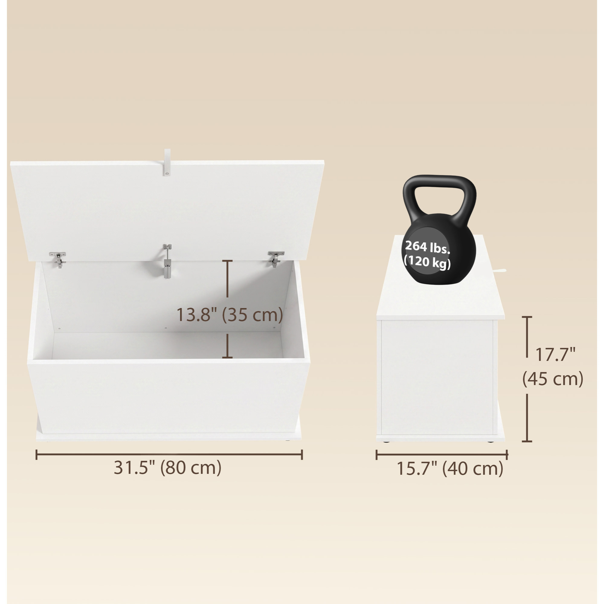 Coffre malle de rangement coffre à jouets dim. 80L x 40l x 45H cm blanc