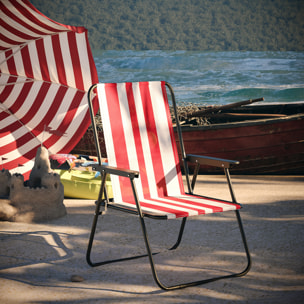Sedia Pieghevole Da Spiaggia Campeggio Camping Leggera E Resistente In Metallo In Tessuto Oxford 600D Con Braccioli Seggiola Strisce Rosso