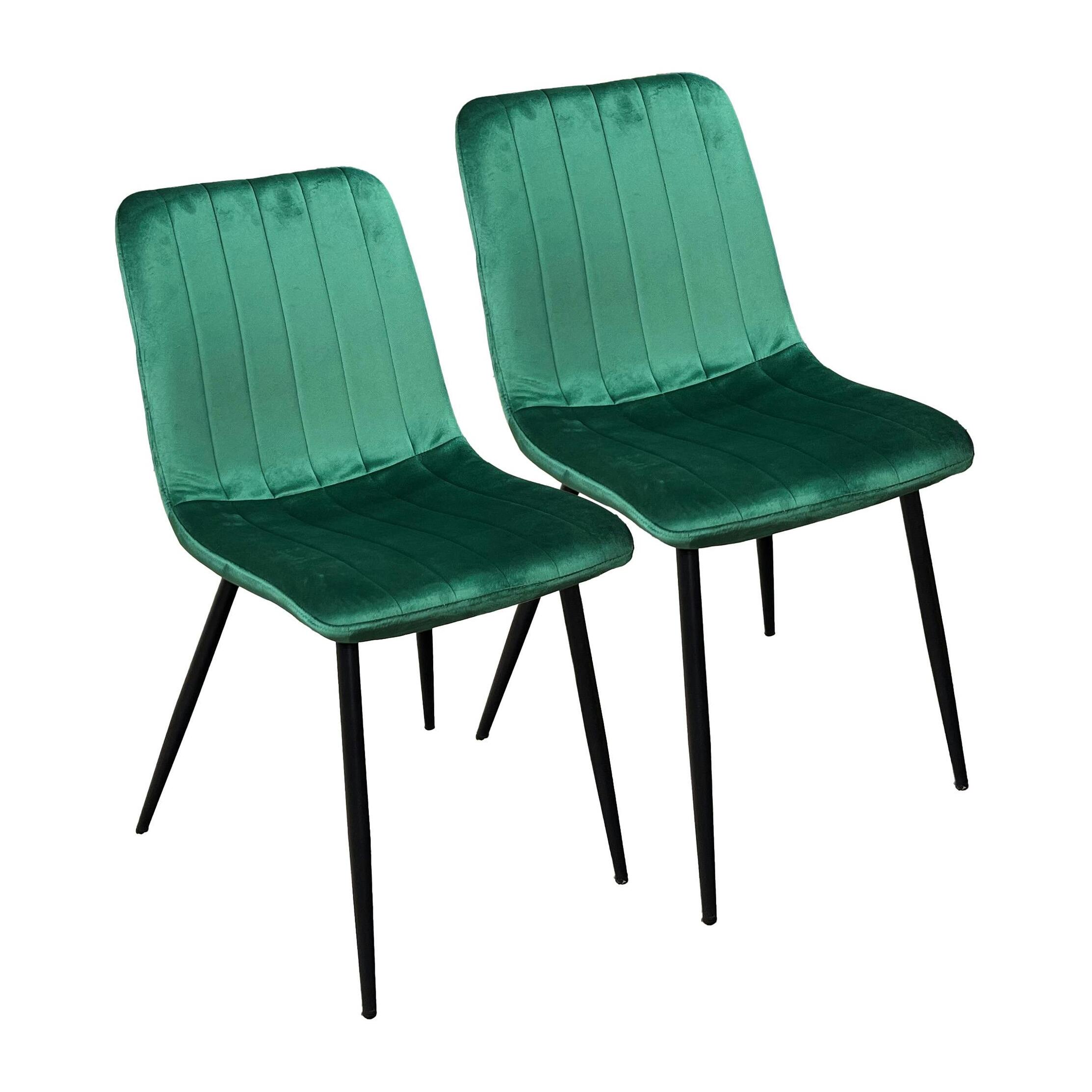 Chaise à rayures velours vert sapin (lot de 2) MALANG