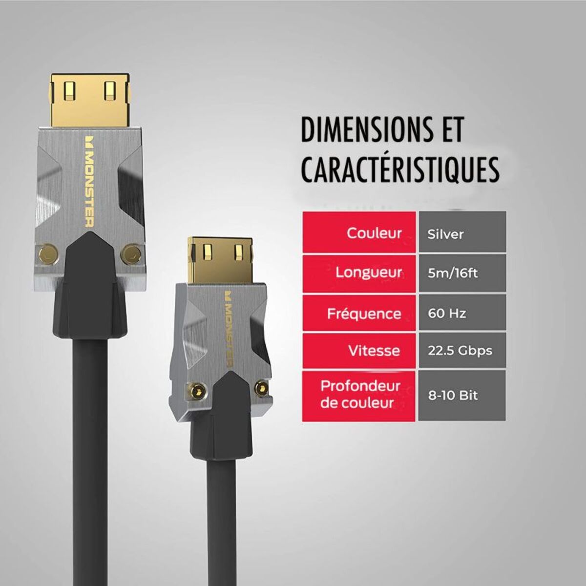 Câble HDMI MONSTERCABLE M1000 UHD 4K HDR 22.5GBPS 5M