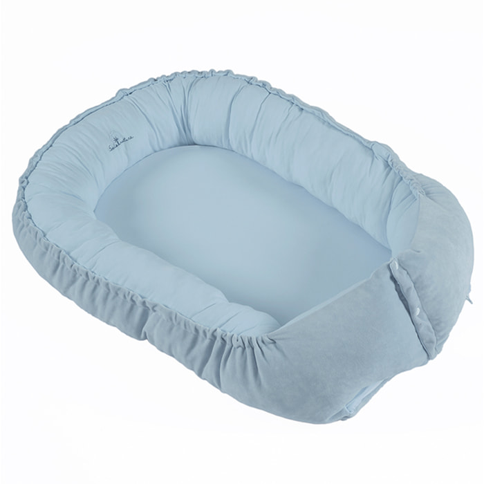 Cocoon bébé 0-6 mois coton bio velours Bleu ciel