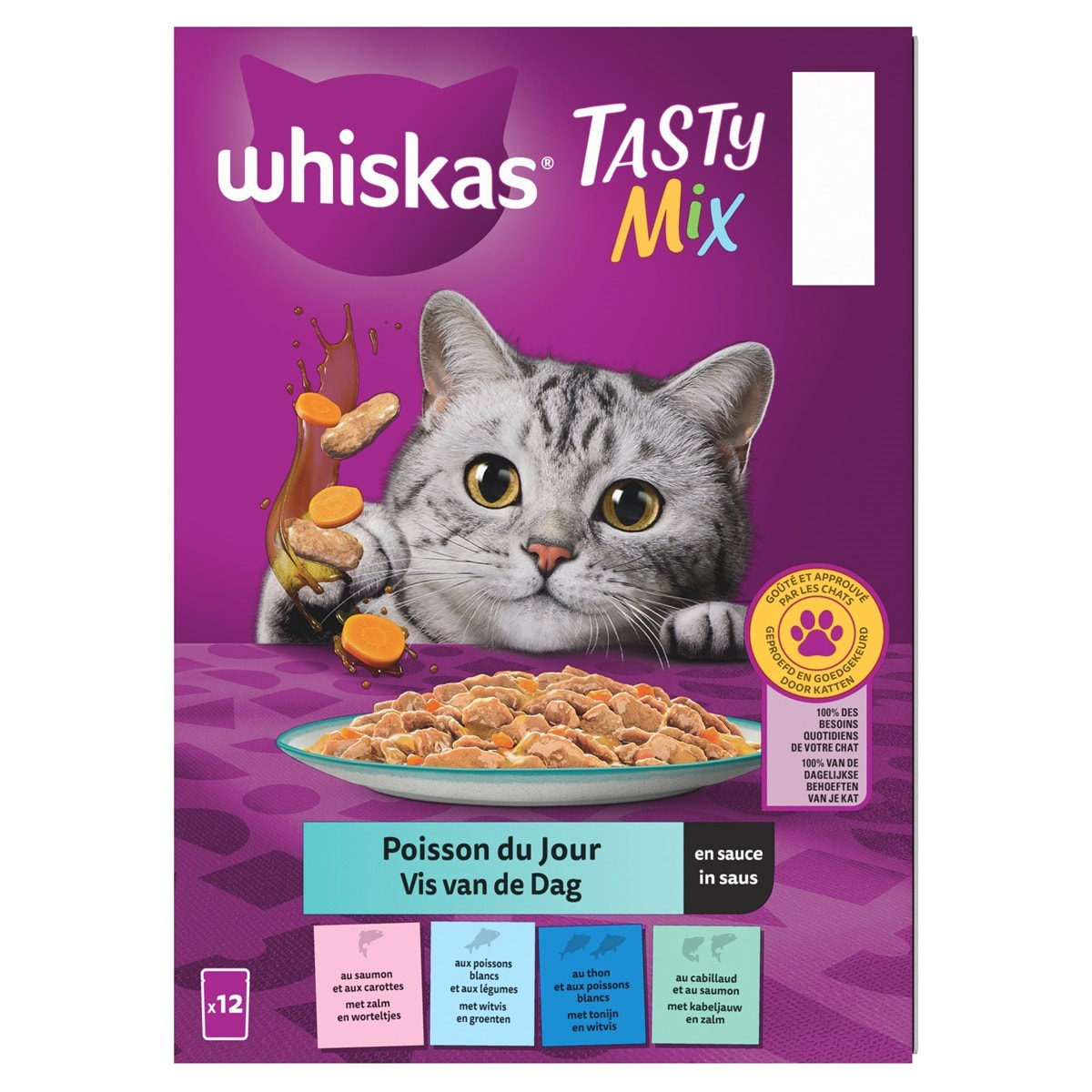 WHISKAS Tasty Mix 48 Sachets fraîcheur en sauce 4 variétés pour chat 85g (4x12)