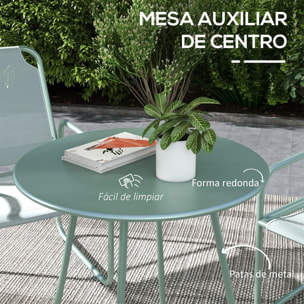 Conjunto de Muebles de Jardín Juego de 1 Mesa Redonda y 2 Sillas de Terraza con Marco de Acero Reposabrazos y Almohadillas Ajustables para los Pies para Balcón Patio Verde