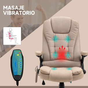Silla de Oficina con Masaje de 6 Puntos Silla de Escritorio Giratoria con Función Basculante con Calefacción Altura Ajustable Respaldo Reclinable y Mando a Distancia Caqui