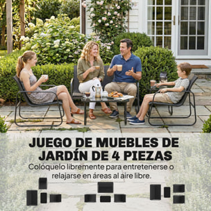 Conjunto Jardín Exterior de 4 Piezas, Muebles Jardín Exterior con Sofá de 2 Plazas, 2 Sillones, Mesa de Vidrio Templado, Tela de Textilene Transpirable, Estructura de Acero, Gris Oscuro
