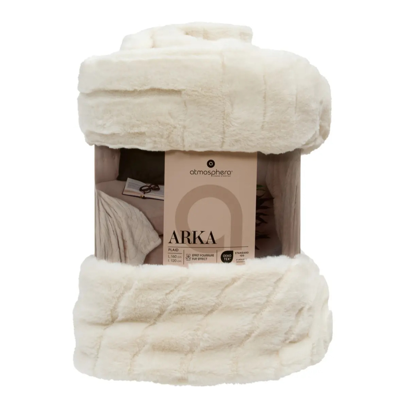 Plaid fausse fourrure jacquard Arka ivoire 160x120cm