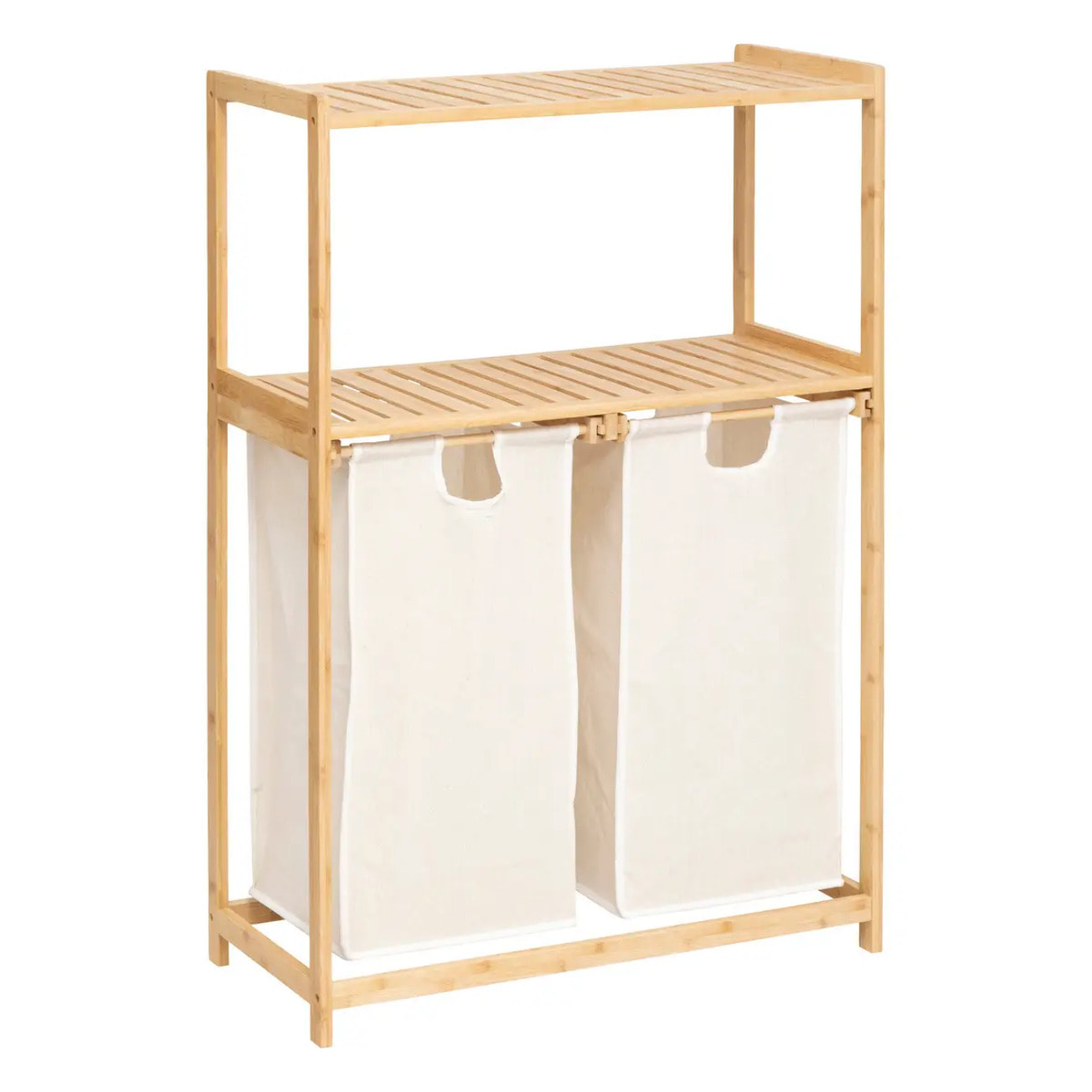 Étagère "Tidy Box" avec 2 sacs à linge en bambou marron 72x33cm