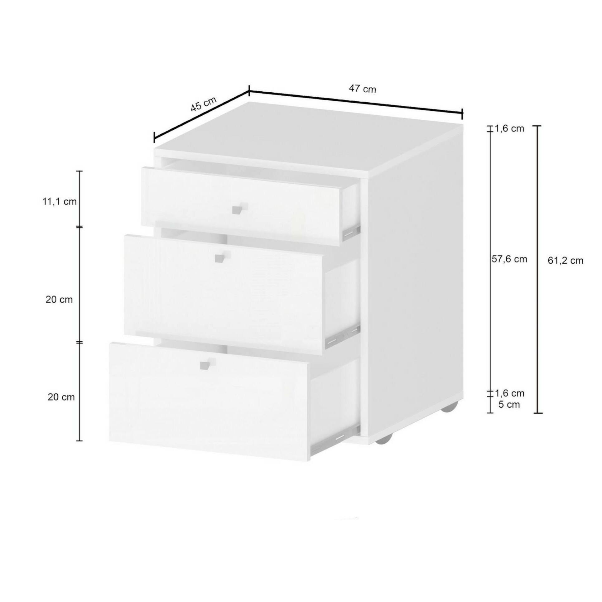 Cassettiera Ddariv, Cassettiera camera da letto , Settimino con 3 cassetti, 47x45h61 cm, Bianco