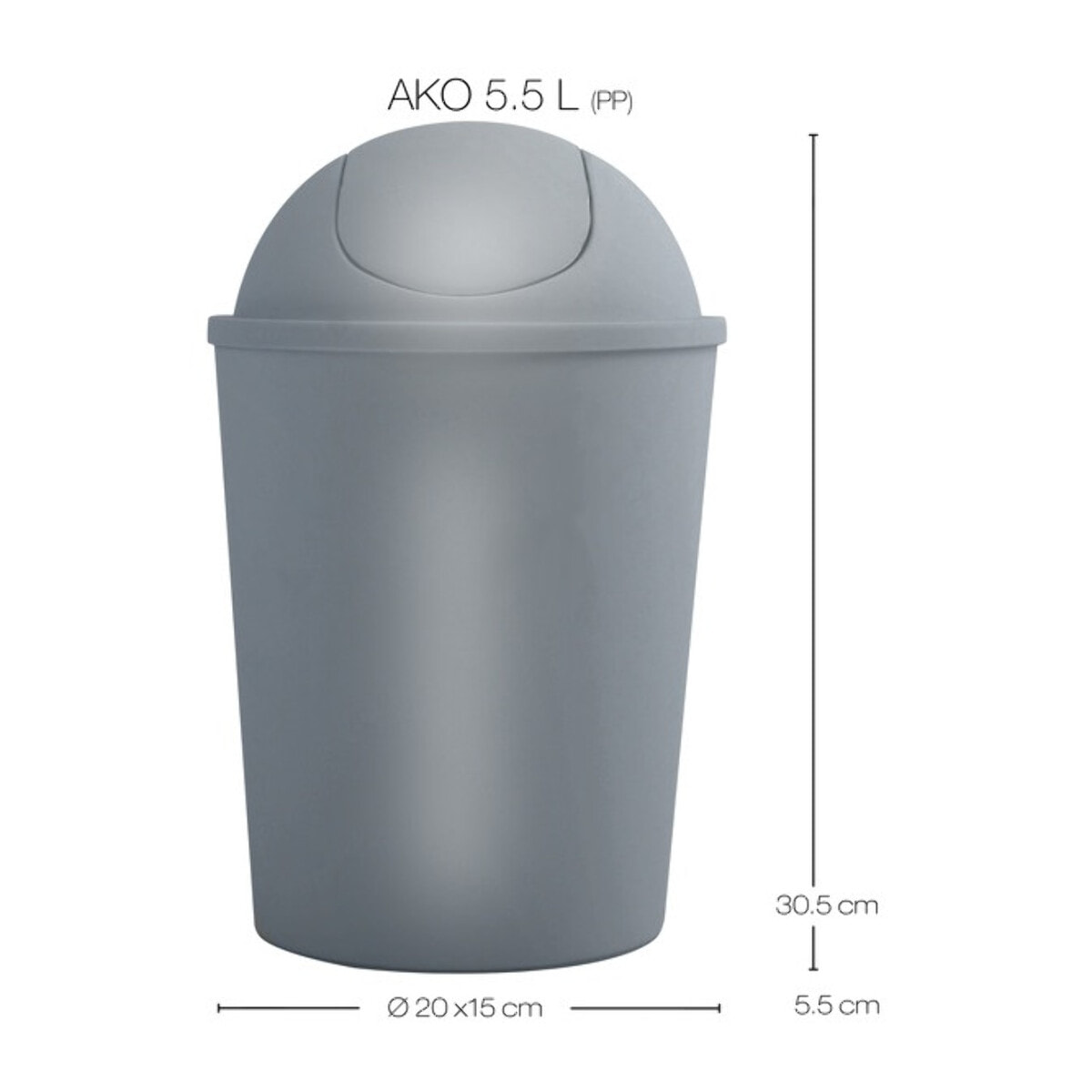 Poubelle à bascule AKO 5,5L Argent MSV