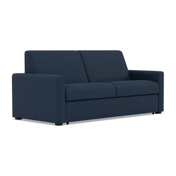 Julia - canapé 3 places convertible couchage quotidien matelas 14 cm en tissu - Bleu marine