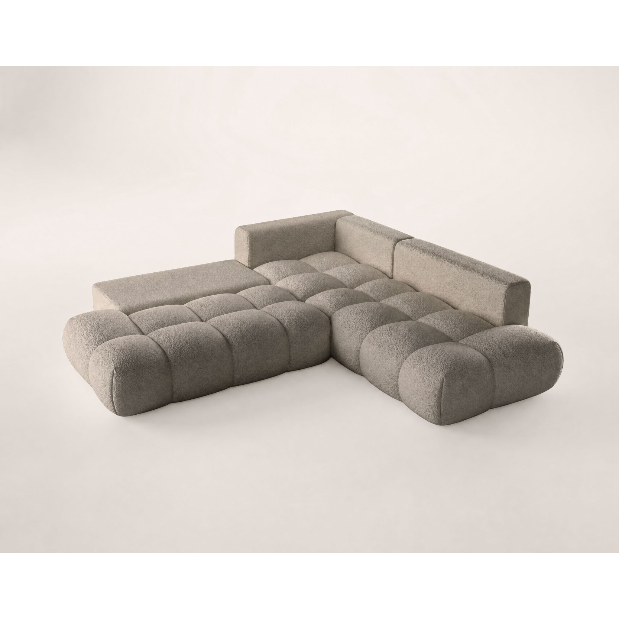 Yulin - Canapé d'angle L 5 places convertible avec coffre en tissu bouclette - Taupe