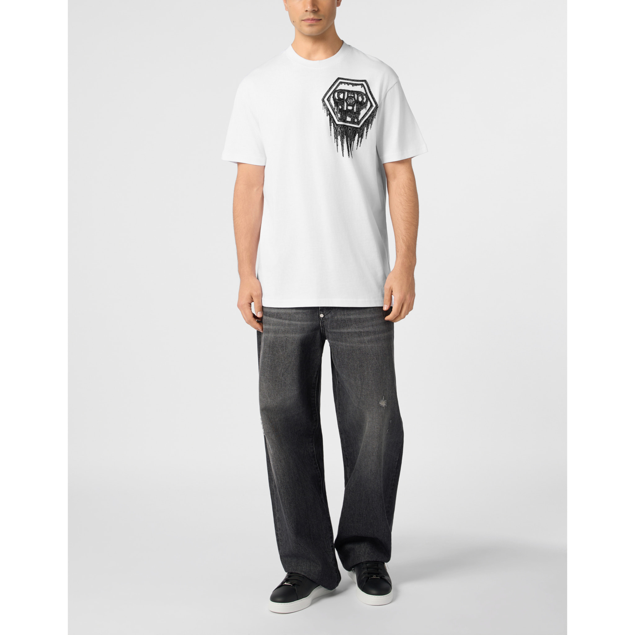 PHILIPP PLEIN Camiseta de cuello redondo y manga corta HEXAGON