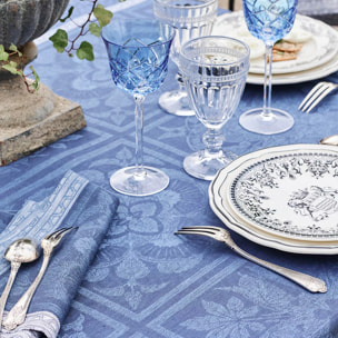 Nappe anti tache pur lin motif jacquard Harmonie bleu