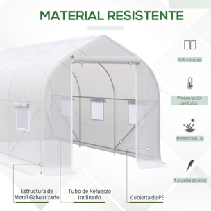 Invernadero de Jardín 400x200x200 cm Tipo Túnel con 6 Ventanas y Puerta Blanco