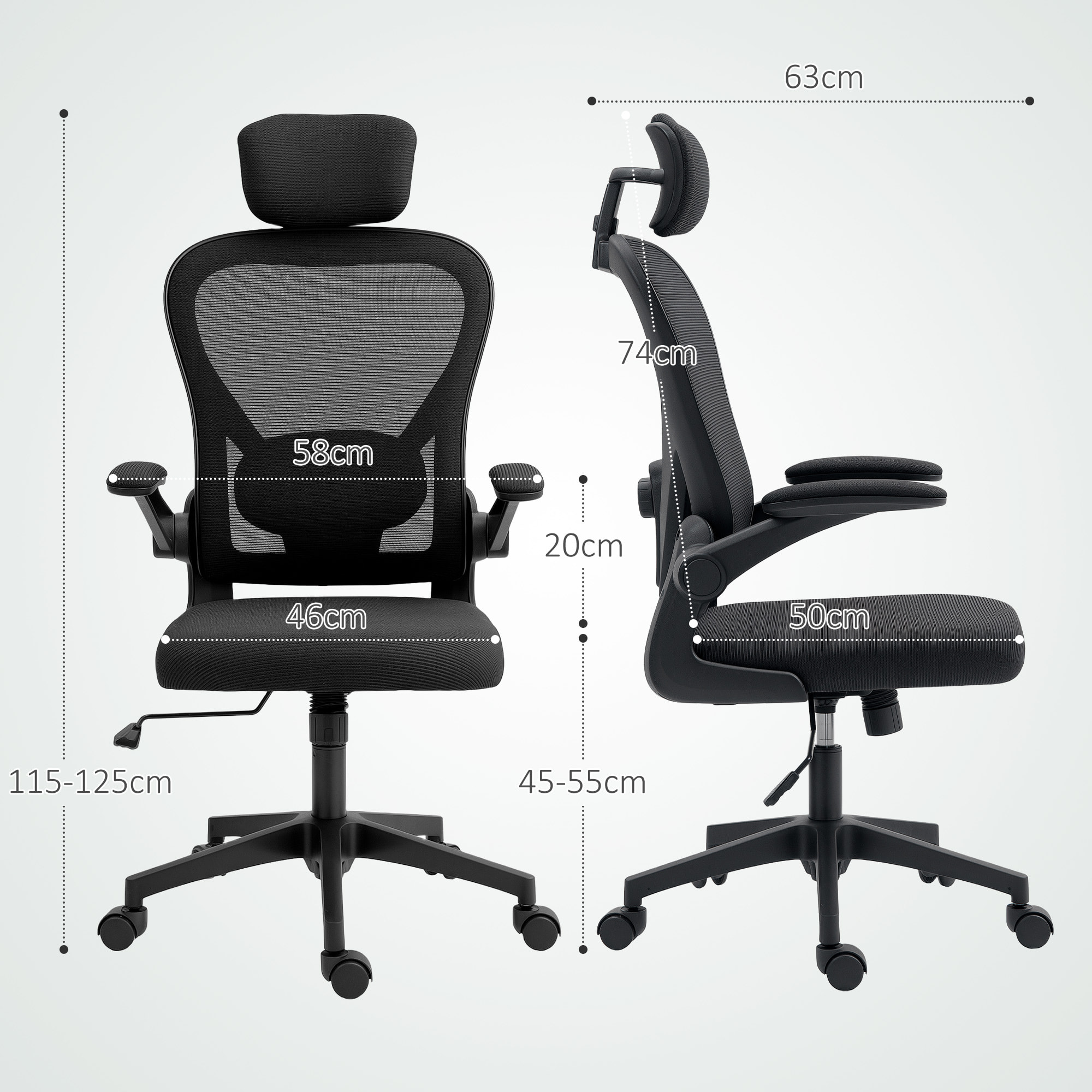 Silla de Oficina Giratoria Silla de Escritorio de Malla Transpirable con Altura Ajustable Reposacabezas y Soporte Lumbar Ajustables Silla de Despacho Basculante Carga 120 kg Negro