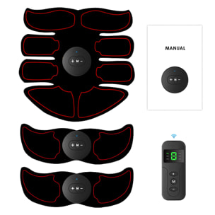 Estimulador electrónico y masaje EMS Z81Q con mando a distancia. Para abdominales, brazos y piernas. Batería recargable.