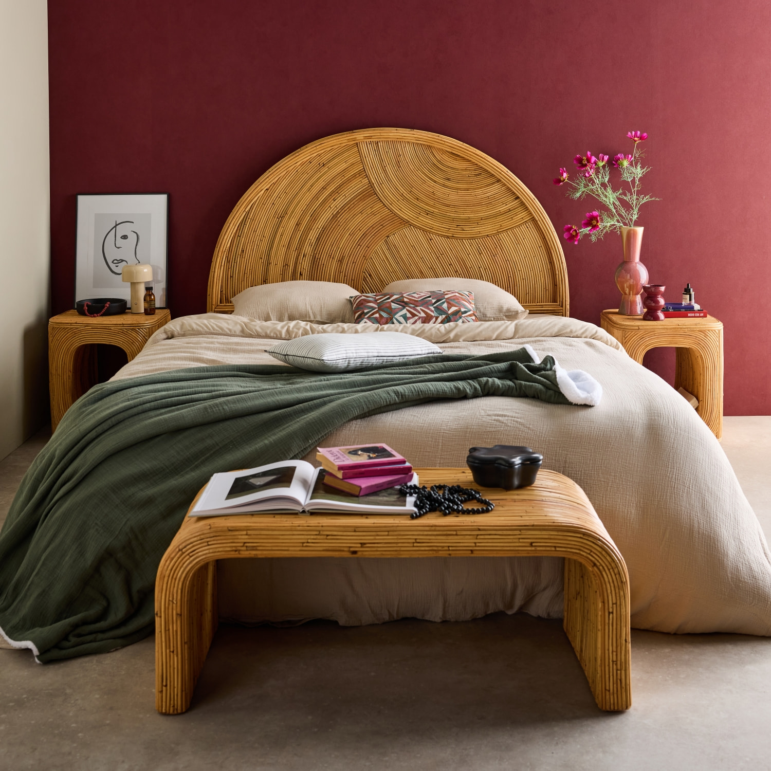 Tête de lit bohème rotin naturel BAYA