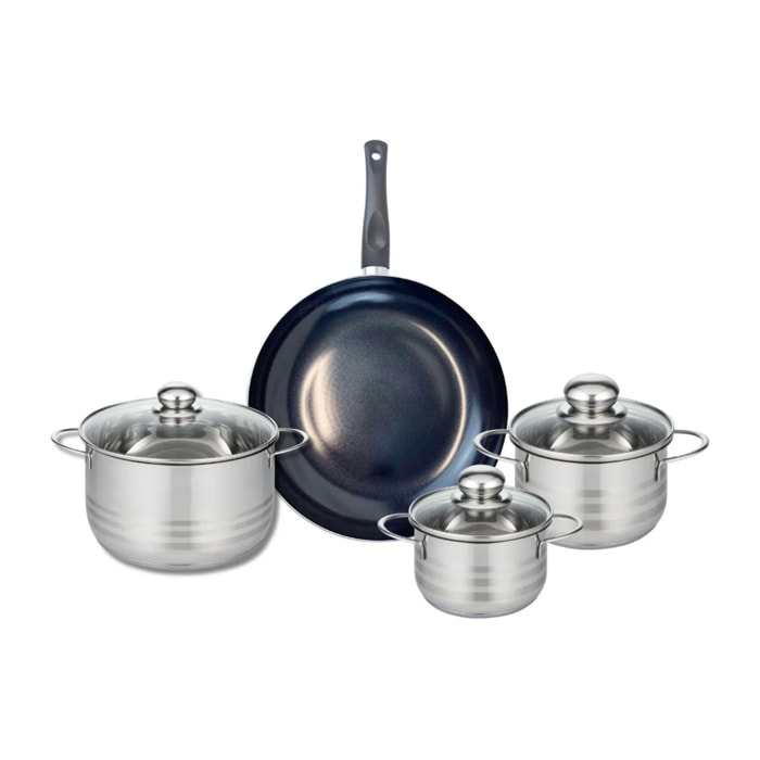 Ensemble de 1 Poêle de cuisson 28 cm et 3 faitouts 14, 16 et 20 cm Elo Prima Brillant