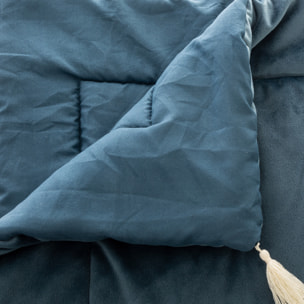 Édredon en velours et pompons - Bleu