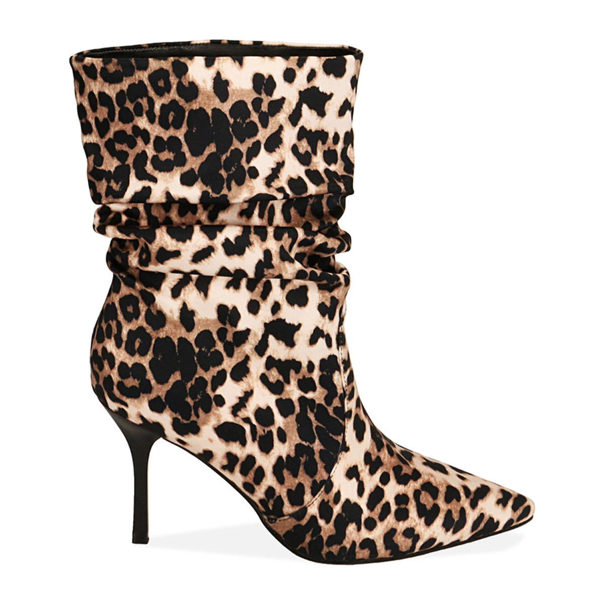 Ankle boots leopard in raso, tacco 8,5 cm