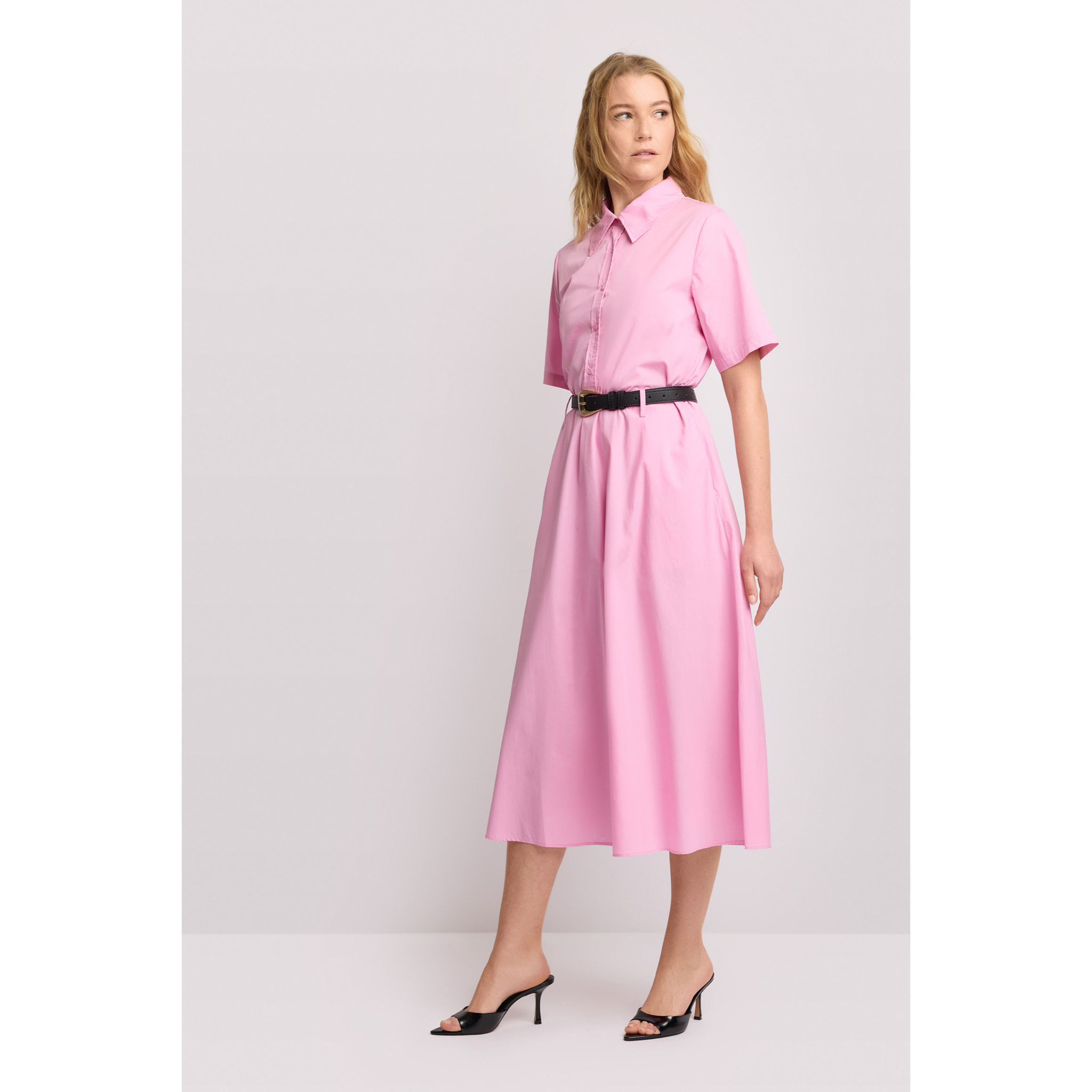 Kocca - Abito chemisier midi con cintura Donna, Tinta unita, Colletto di camicia