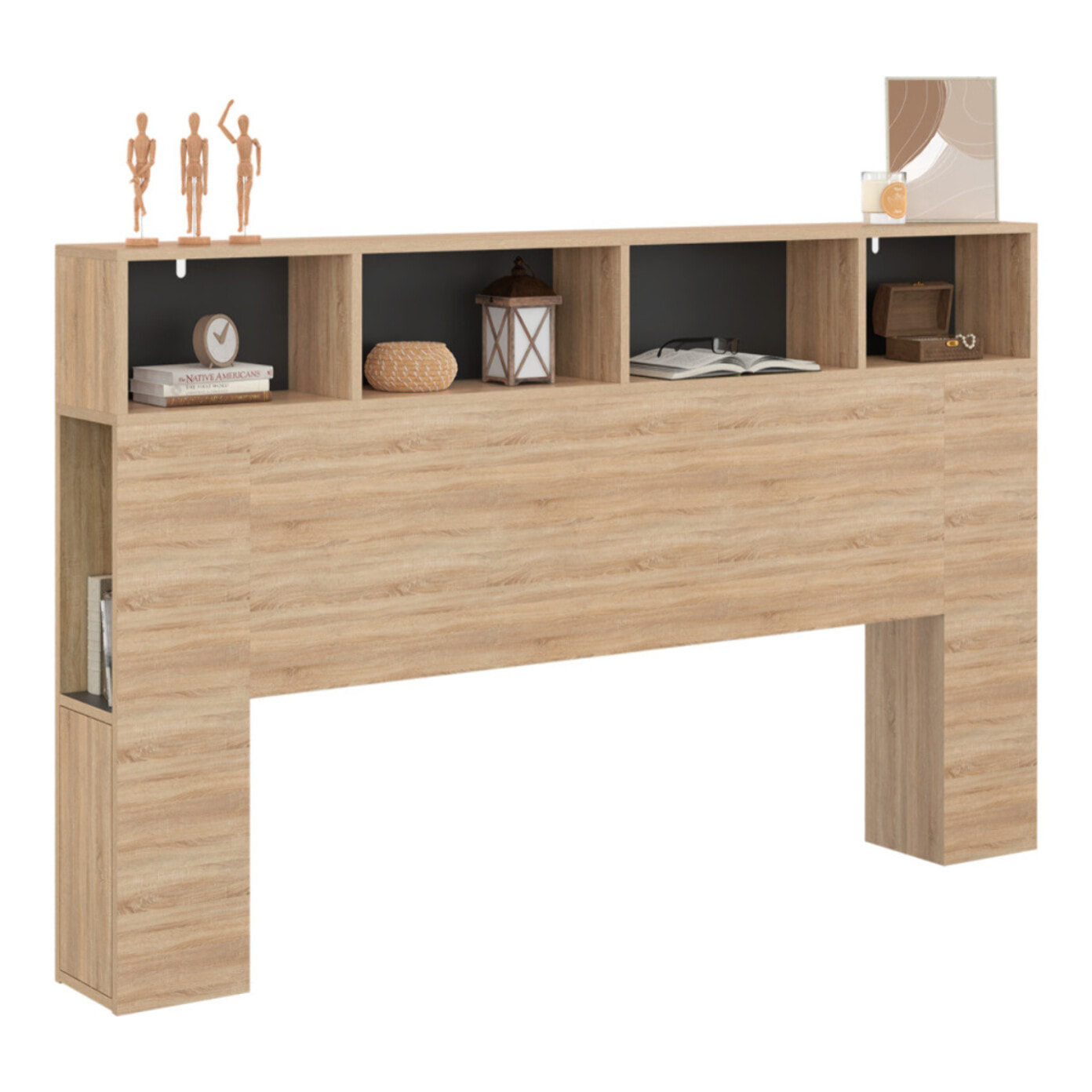 Tête de lit Léo bois et noire avec rangements 165 cm