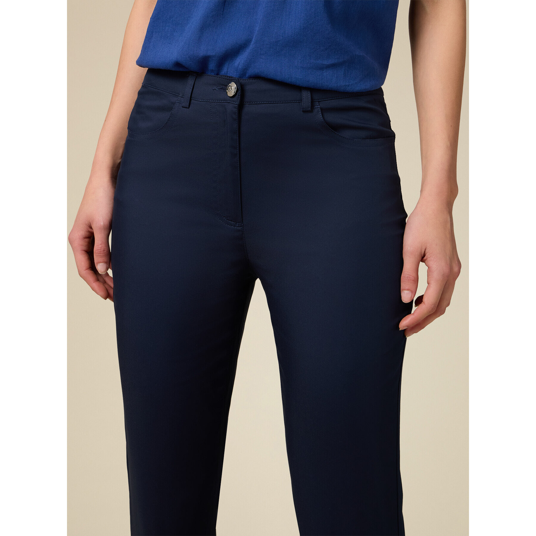 Oltre - Pantalones capri en mezcla de algodón - Azul