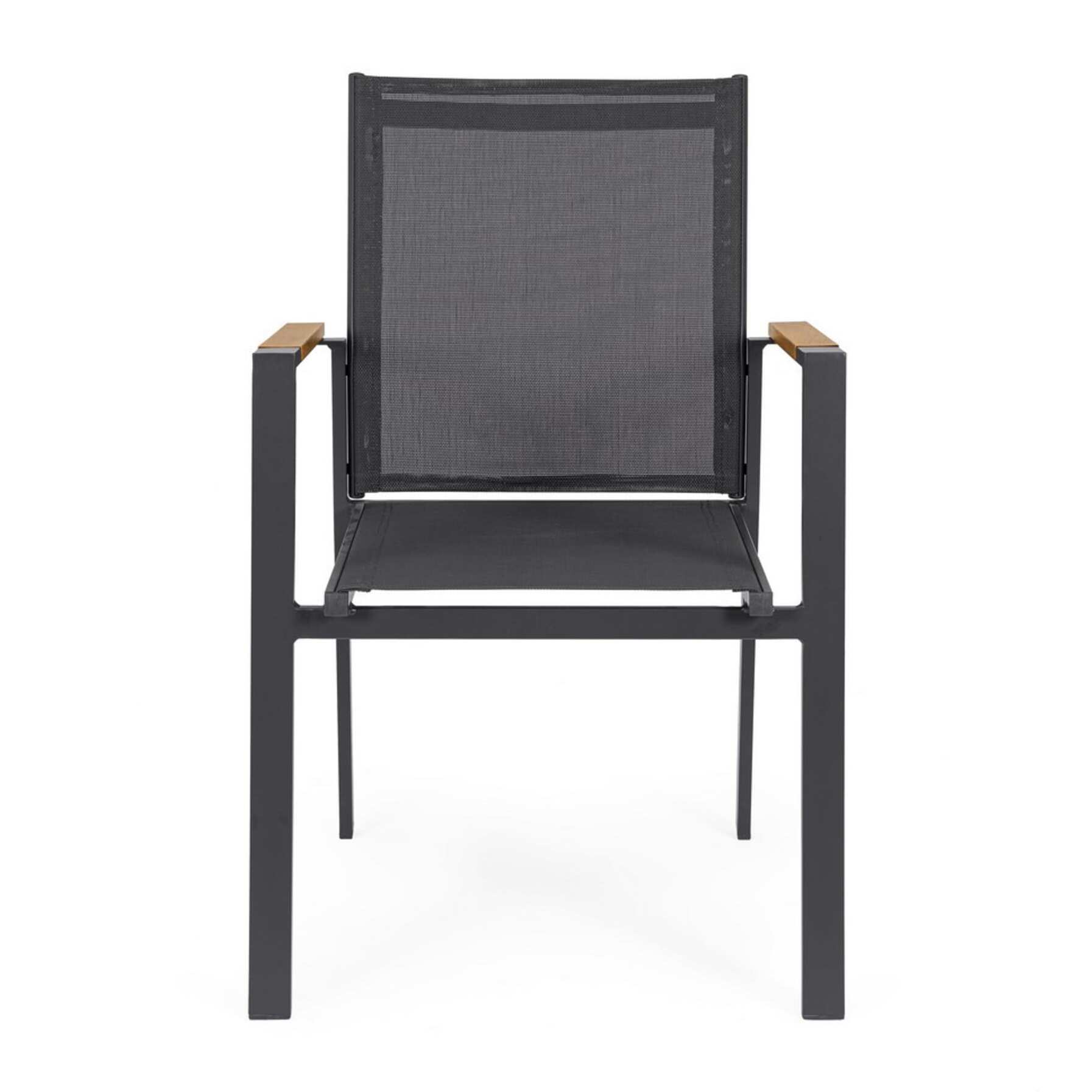 Set 4 sedie da giardino DENIA in textilene antracite con inserti effetto legno e struttura antracite