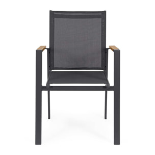 Set 4 sedie da giardino DENIA in textilene antracite con inserti effetto legno e struttura antracite