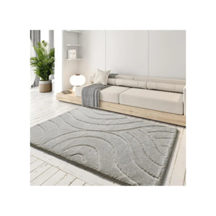 MOLIER Alfombra shaggy con formas abstractas en plata, varias medidas disponibles.