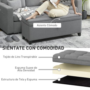 Puff Almacenaje Banco Almacenaje 112L Tapizado en Lino con 2 Bisagras de Seguridad Tapa Abatible y Asiento con Capitoné para Dormitorio Salón Entrada Carga 120 kg 120x40x48 cm Gris Oscuro