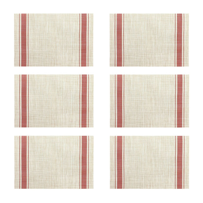 Lot de 6 sets de table tissé en PVC beige et rouge 45x30cm