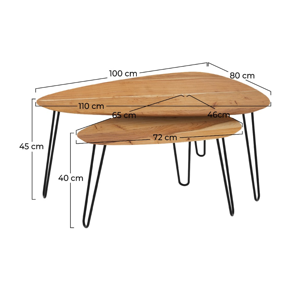 Table basse d'acacia ovale gigogne en bois (lot de 2) - Kiwi