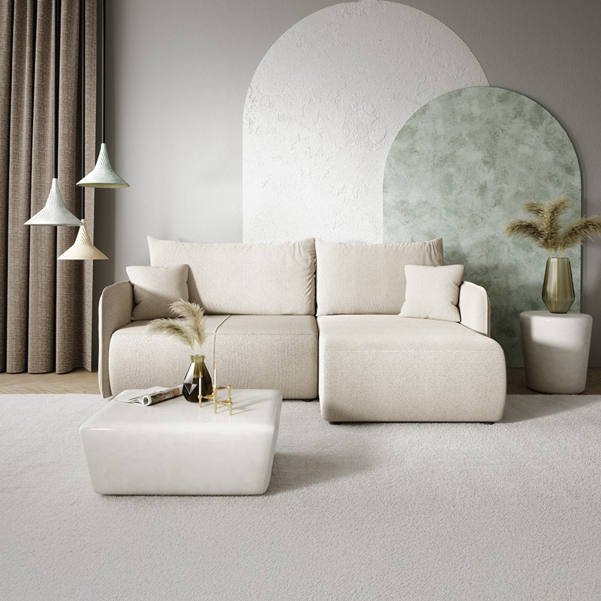 MILO - Canapé d'angle droit 4 places en tissu taupe