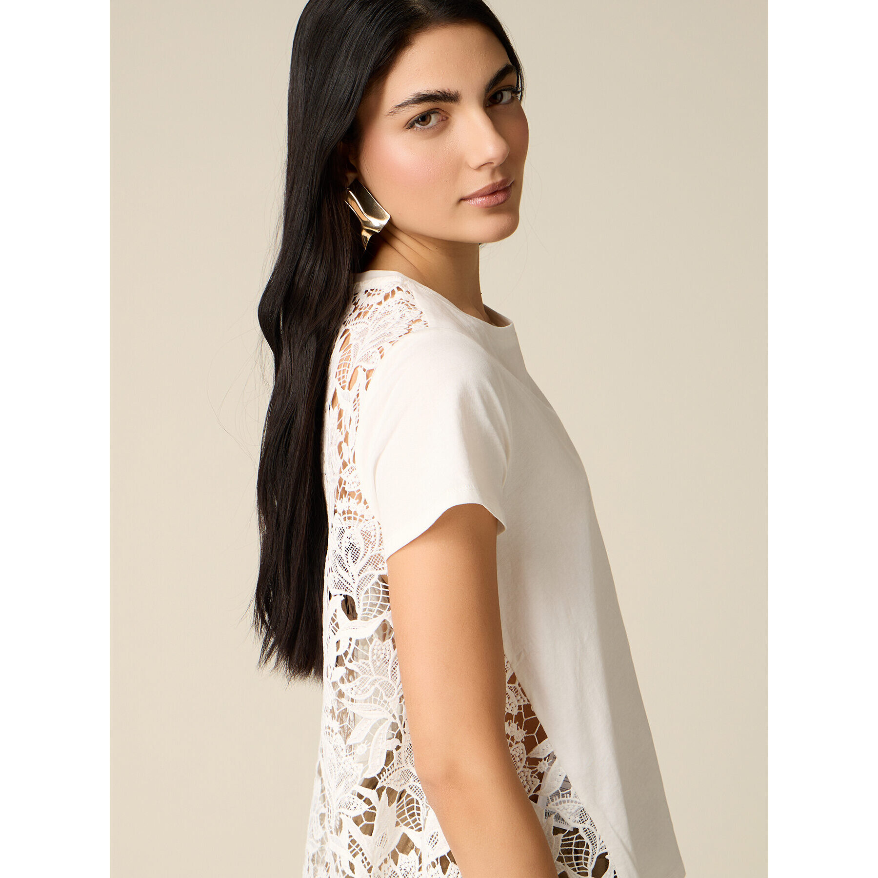 Oltre - T-shirt parte dietro in pizzo - Bianco
