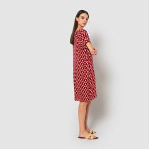 Vestido corto bambula detalles plisados cartagena burdeos