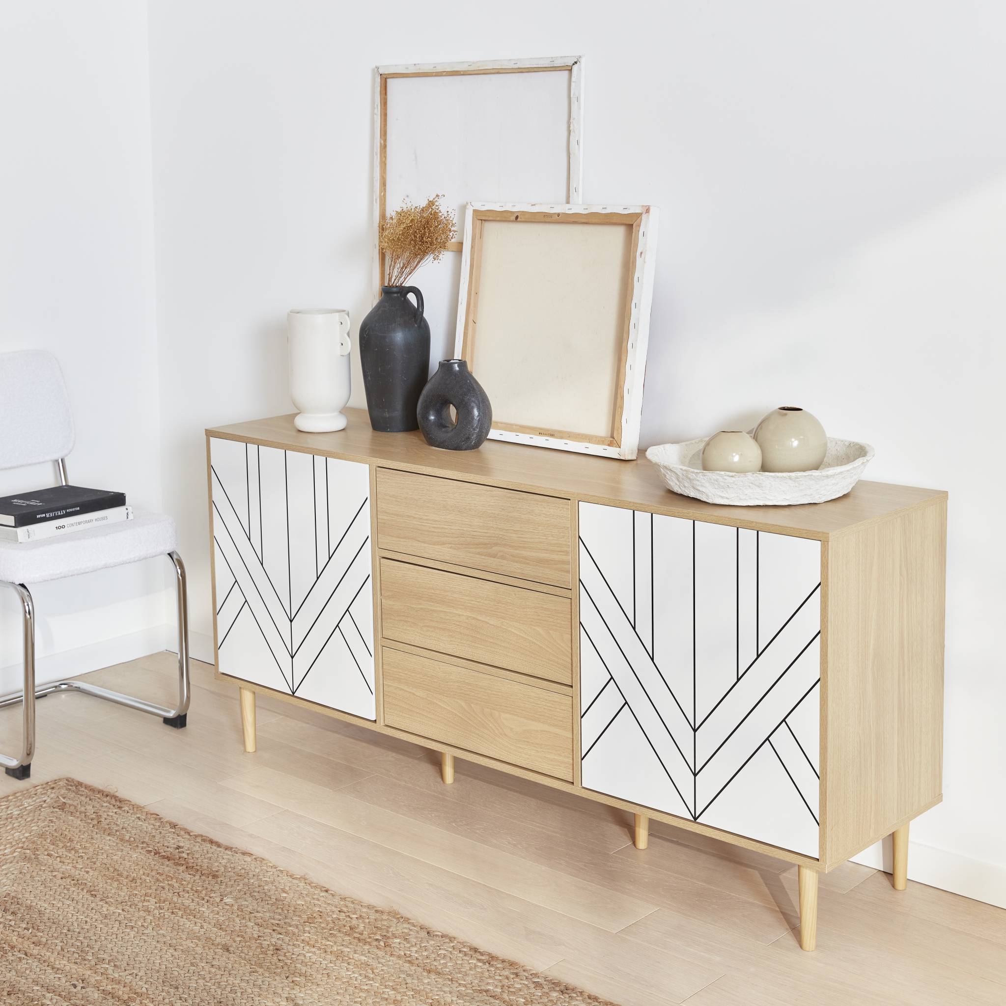 Buffet décor bois 2 portes 160cm MIKA