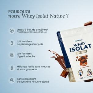 Nutri&Co Protéines Whey Isolat Native 94% en poudre - 900gr Goût Chocolat