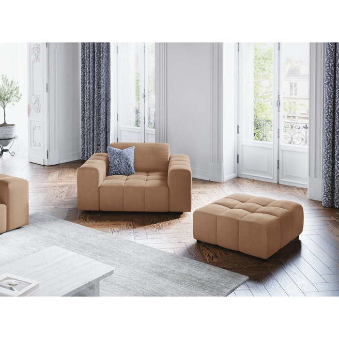 Fauteuil "Luc" en velours beige foncé