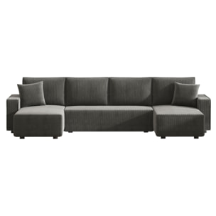LUBEC Canapé panoramique convertible 6 places avec coffre en velours côtelé gris anthracite