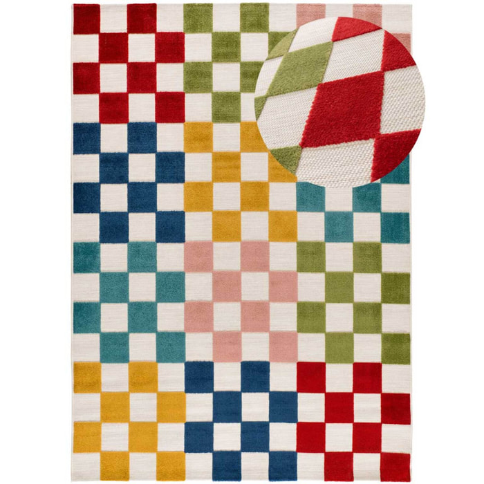 MILA Alfombra geométrica con relieve de exterior-interior multicolor, varias medidas disponibles.