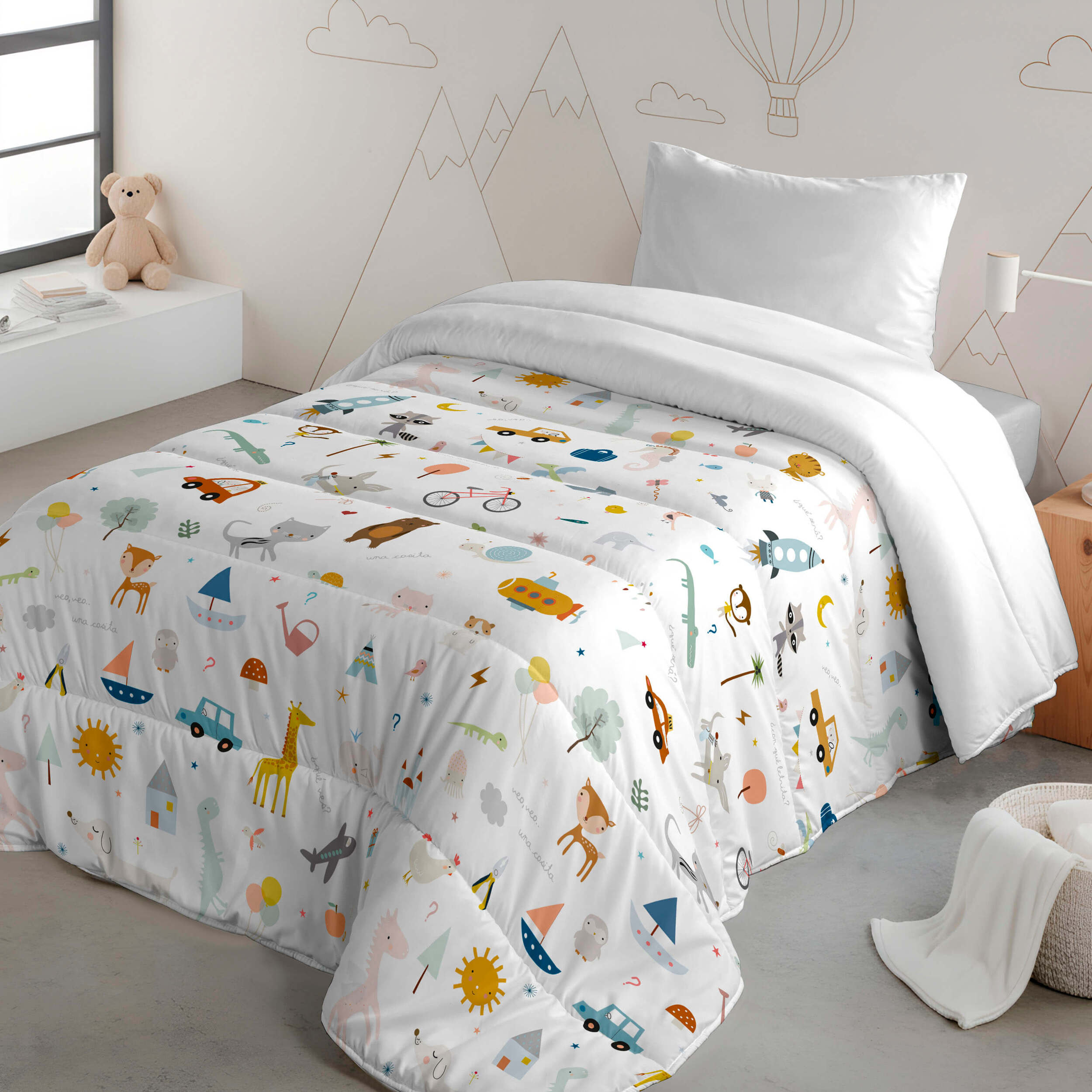 Edredón Nórdico Estampado - Infantil - 100% Algodón - 200 gr/m² con Tacto Pluma - Veo Veo
