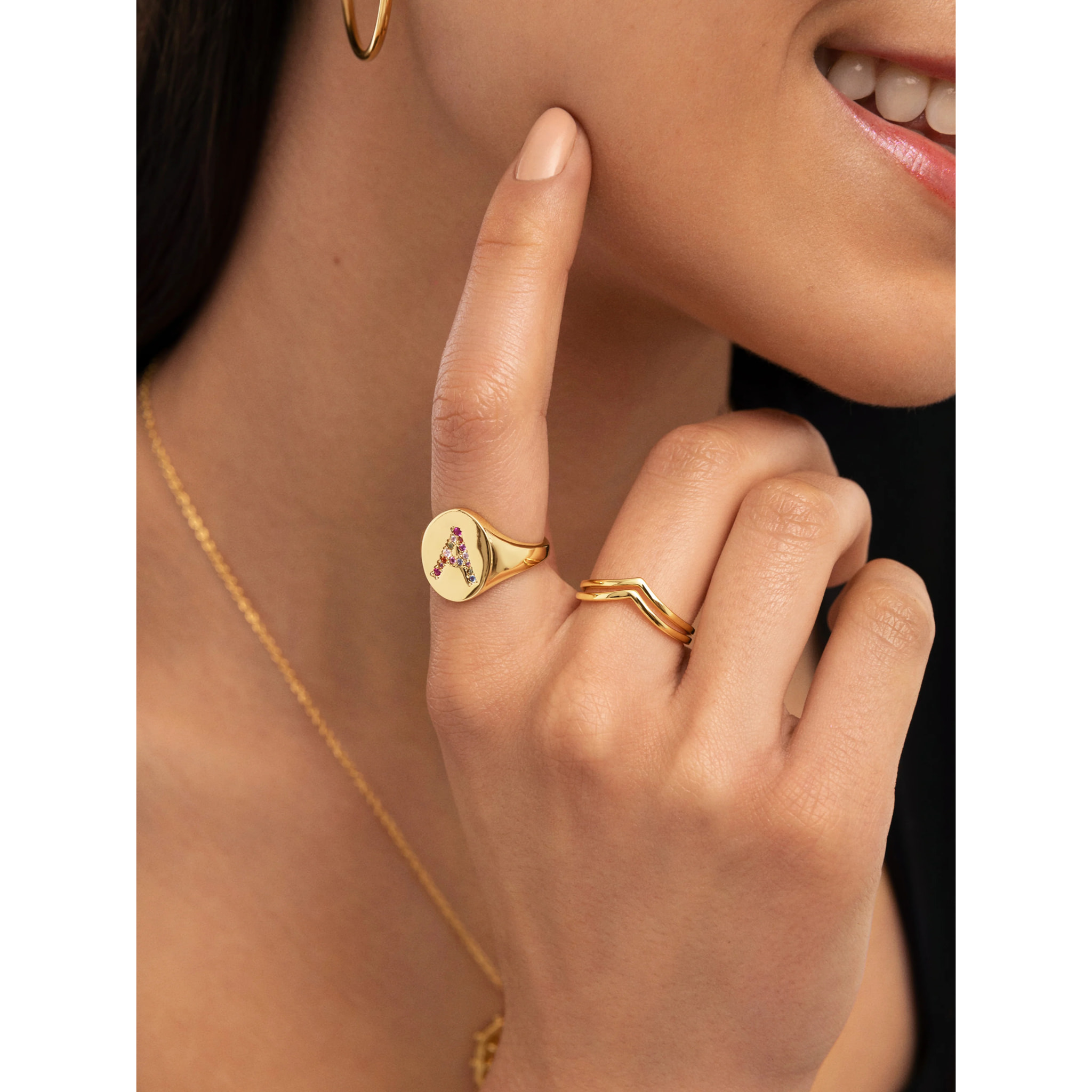 Anelli Personalized Signet Letter Colors Placcato Oro