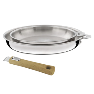Malice - Série de 2 poêles 20/24 cm inox et poignée bois clair