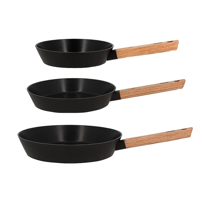 Lot de 3 poêles en aluminium noir- tous feux  ECTOR