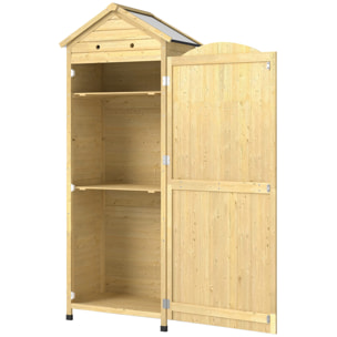 Armoire de jardin bois sur pieds H.213cm 2 étagères toit double pente métal