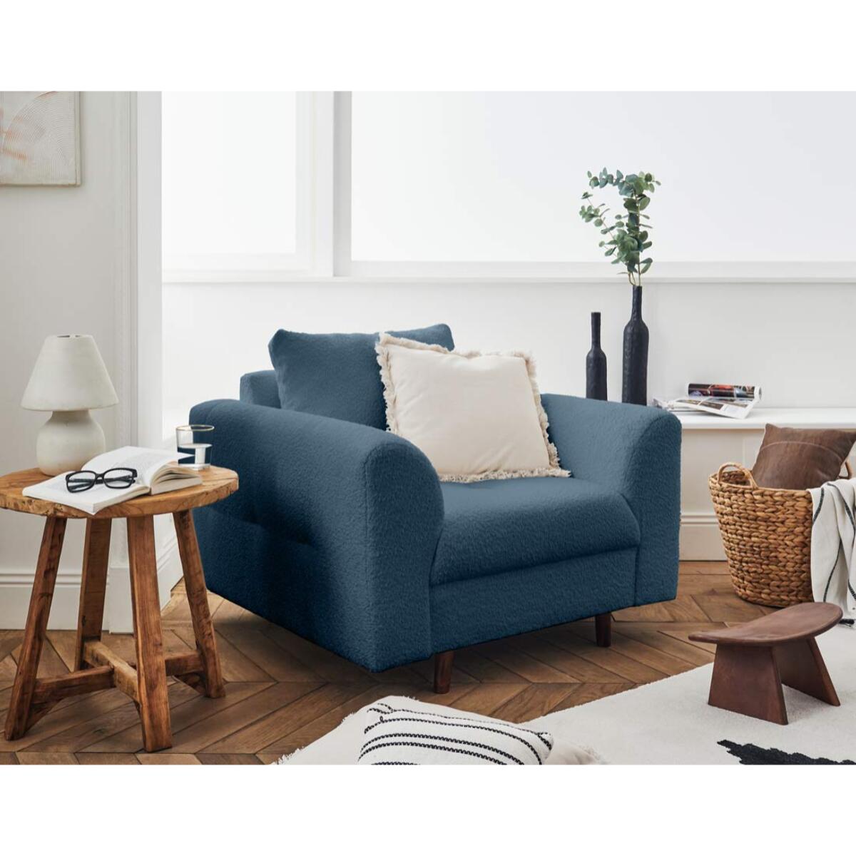 Rune - fauteuil - en tissu bouclette - Bleu nuit